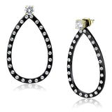 IP Gold+ IP Black (Ion Plating) Stainless Steel Earrings with AAA Grade CZ  in Clear