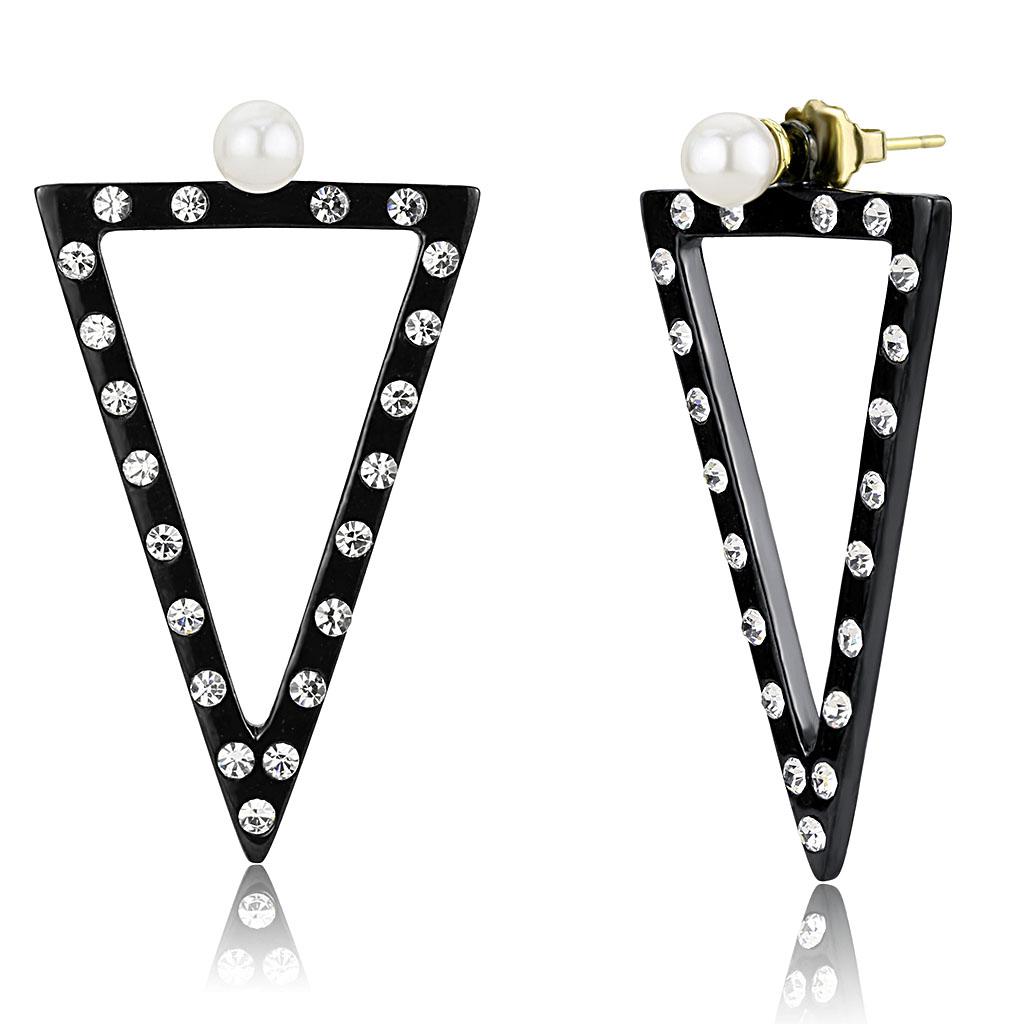 IP Gold+ IP Black (Ion Plating) Stainless Steel Earrings with Synthetic Pearl in White