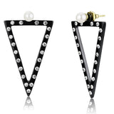 IP Gold+ IP Black (Ion Plating) Stainless Steel Earrings with Synthetic Pearl in White
