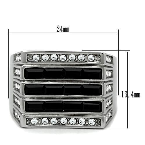 High polished (no plating) Stainless Steel Ring with Top Grade Crystal  in Jet