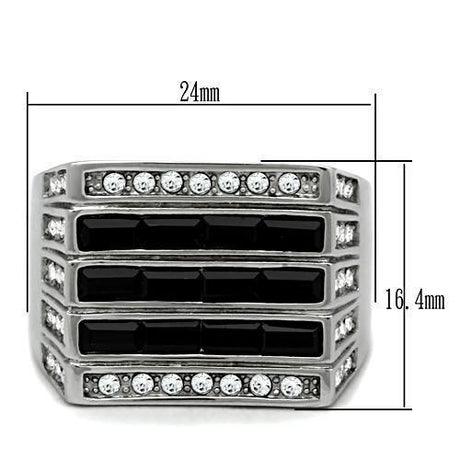 High polished (no plating) Stainless Steel Ring with Top Grade Crystal  in Jet