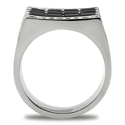 High polished (no plating) Stainless Steel Ring with Top Grade Crystal  in Jet