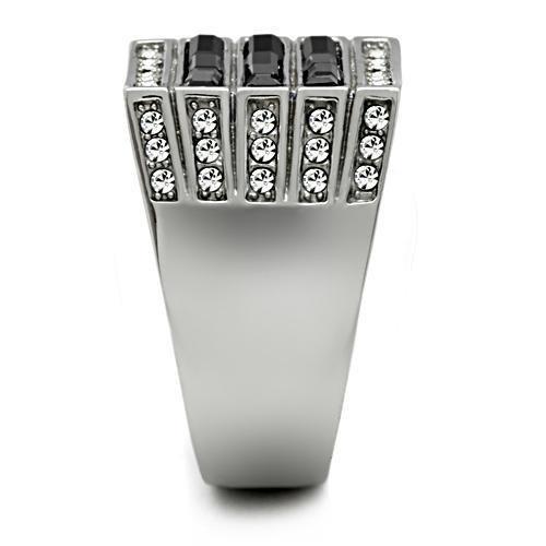 High polished (no plating) Stainless Steel Ring with Top Grade Crystal  in Jet