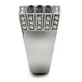High polished (no plating) Stainless Steel Ring with Top Grade Crystal  in Jet