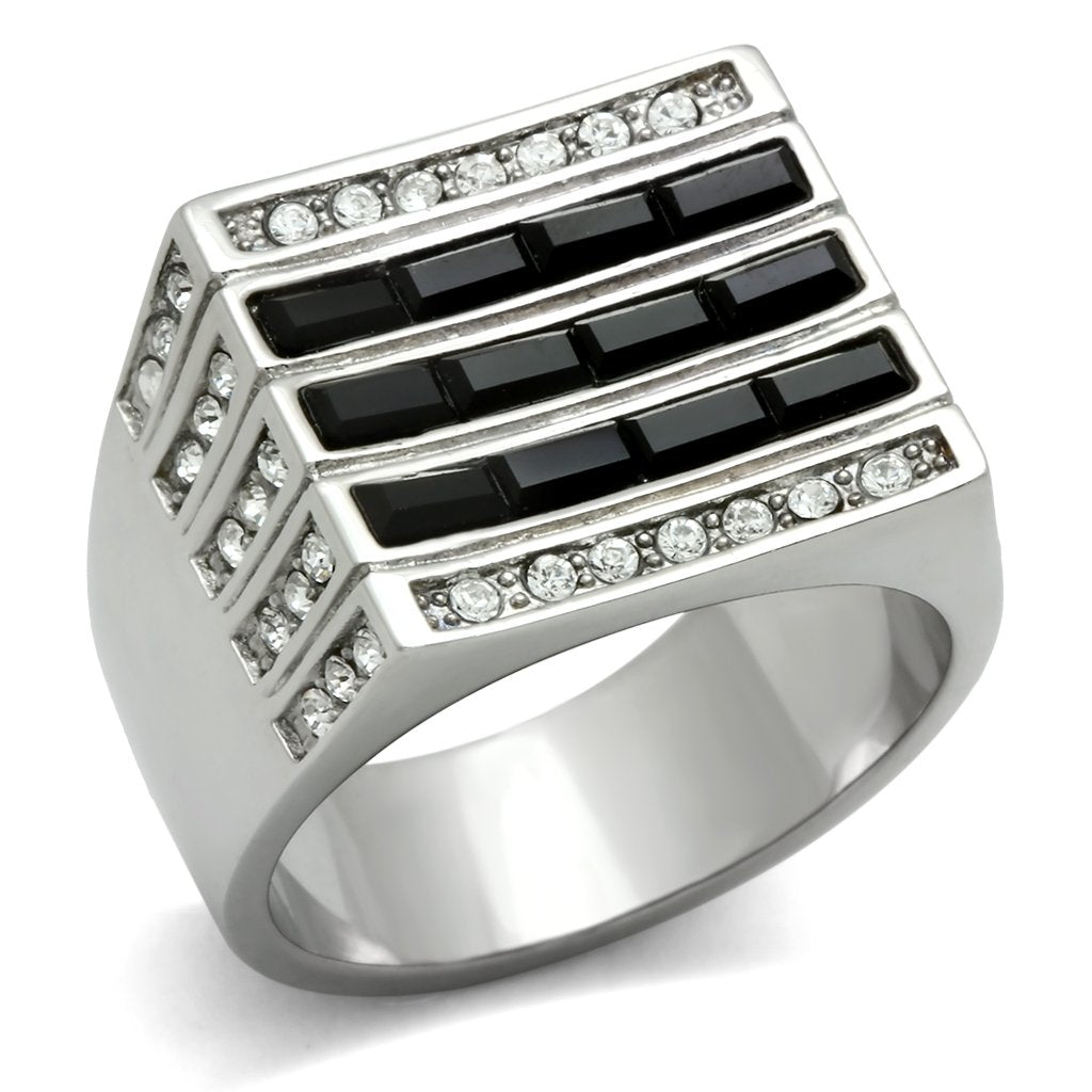 High polished (no plating) Stainless Steel Ring with Top Grade Crystal  in Jet