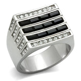 High polished (no plating) Stainless Steel Ring with Top Grade Crystal  in Jet
