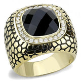 IP Gold(Ion Plating) Stainless Steel Ring with Synthetic Synthetic Glass in Jet