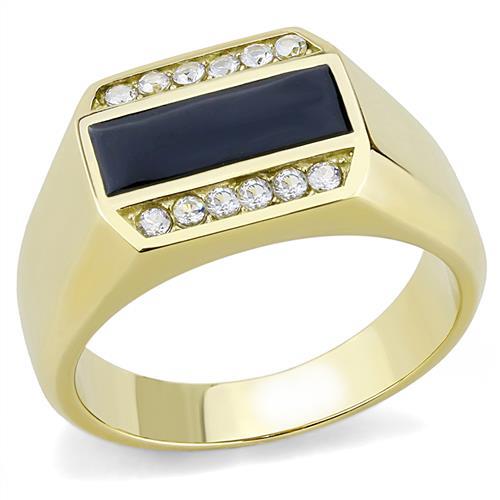 IP Gold(Ion Plating) Stainless Steel Ring with AAA Grade CZ  in Clear