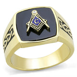 IP Gold(Ion Plating) Stainless Steel Ring with Synthetic Onyx in Jet