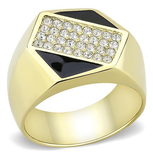 IP Gold(Ion Plating) Stainless Steel Ring with Top Grade Crystal  in Clear