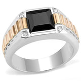 Two-Tone IP Rose Gold Stainless Steel Ring with Synthetic Onyx in Jet