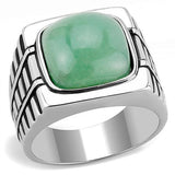 High polished (no plating) Stainless Steel Ring with Synthetic Jade in Emerald