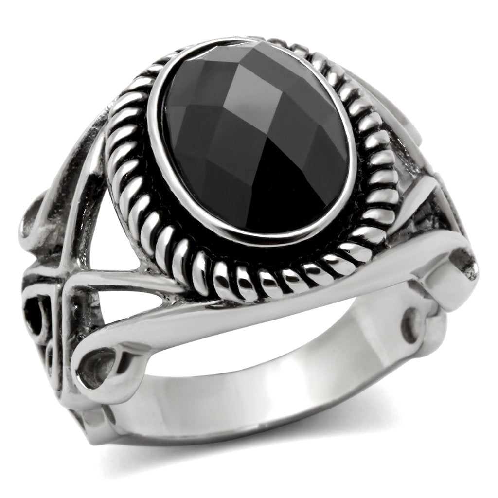 High polished (no plating) Stainless Steel Ring with AAA Grade CZ  in Black Diamond