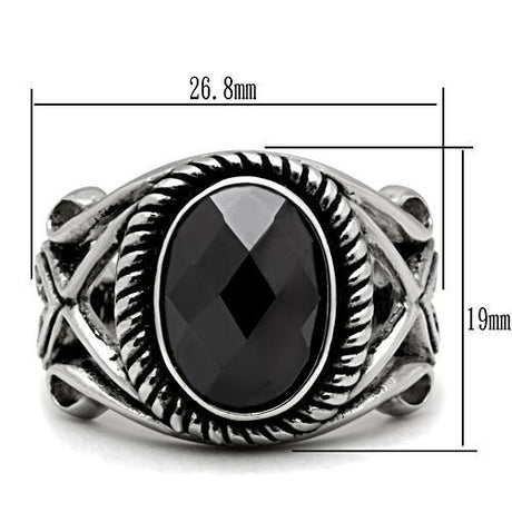 High polished (no plating) Stainless Steel Ring with AAA Grade CZ  in Black Diamond