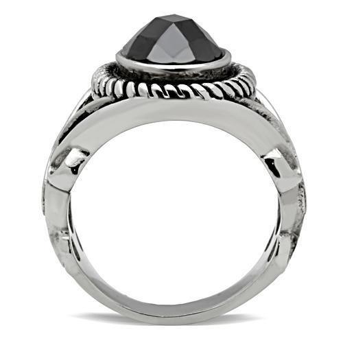 High polished (no plating) Stainless Steel Ring with AAA Grade CZ  in Black Diamond