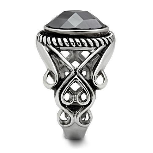 High polished (no plating) Stainless Steel Ring with AAA Grade CZ  in Black Diamond