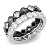 Two-Tone IP Black (Ion Plating) Stainless Steel Ring with AAA Grade CZ  in Black Diamond