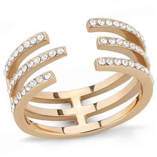 IP Rose Gold(Ion Plating) Stainless Steel Ring with Top Grade Crystal  in Clear
