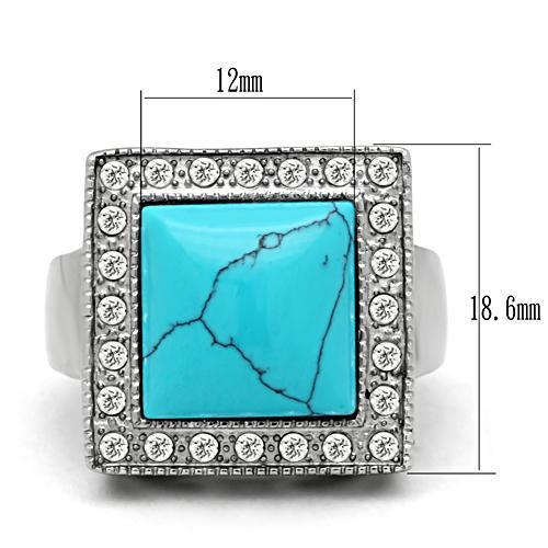 High polished (no plating) Stainless Steel Ring with Synthetic Turquoise in Sea Blue