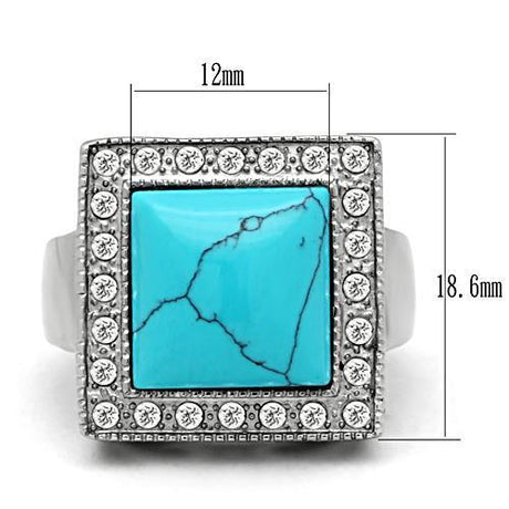 High polished (no plating) Stainless Steel Ring with Synthetic Turquoise in Sea Blue