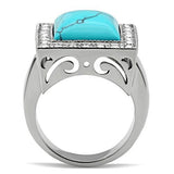 High polished (no plating) Stainless Steel Ring with Synthetic Turquoise in Sea Blue