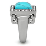 High polished (no plating) Stainless Steel Ring with Synthetic Turquoise in Sea Blue