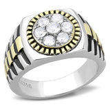 Two-Tone IP Gold (Ion Plating) Stainless Steel Ring with AAA Grade CZ  in Clear