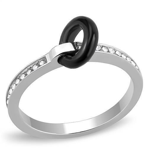High polished (no plating) Stainless Steel Ring with Top Grade Crystal  in Clear