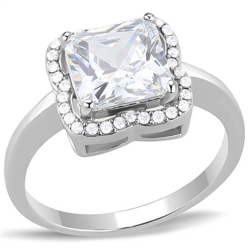 High polished (no plating) Stainless Steel Ring with AAA Grade CZ  in Clear