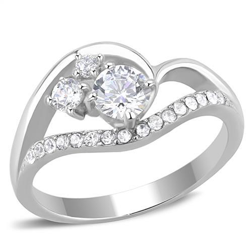 High polished (no plating) Stainless Steel Ring with AAA Grade CZ  in Clear