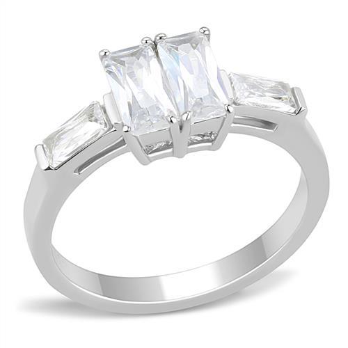 High polished (no plating) Stainless Steel Ring with AAA Grade CZ  in Clear