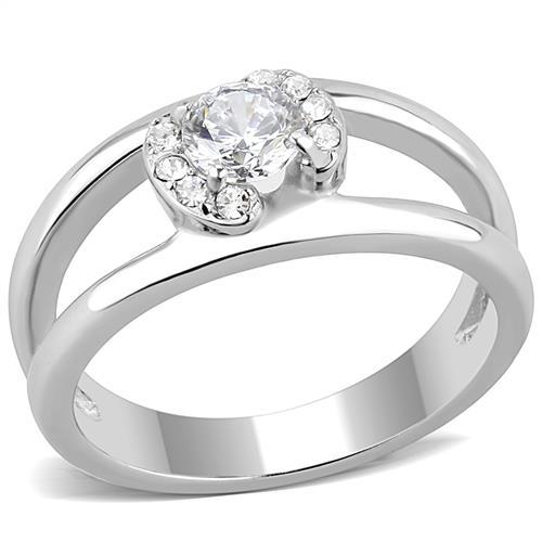 High polished (no plating) Stainless Steel Ring with AAA Grade CZ  in Clear