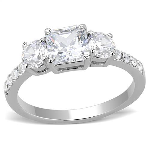 High polished (no plating) Stainless Steel Ring with AAA Grade CZ  in Clear