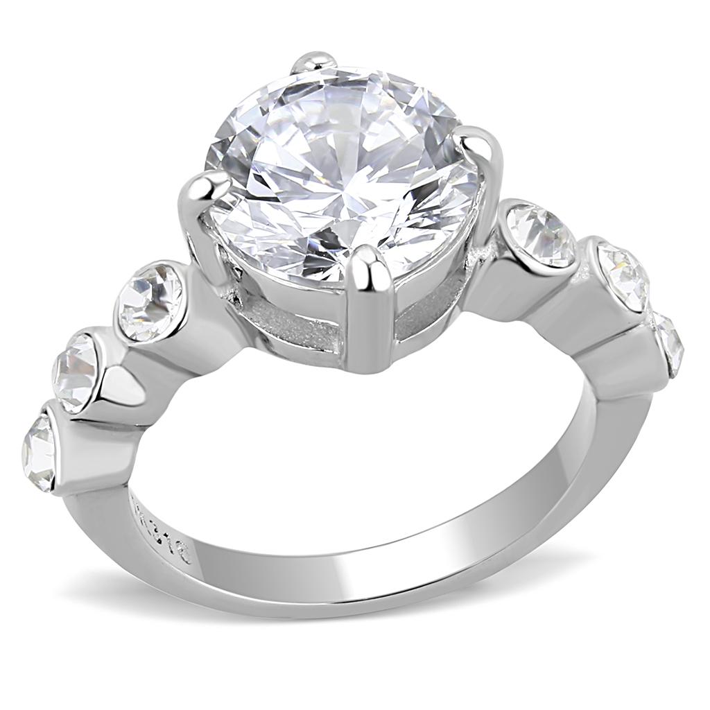 High polished (no plating) Stainless Steel Ring with AAA Grade CZ  in Clear