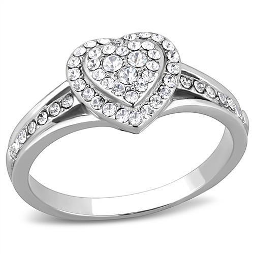 High polished (no plating) Stainless Steel Ring with Top Grade Crystal  in Clear