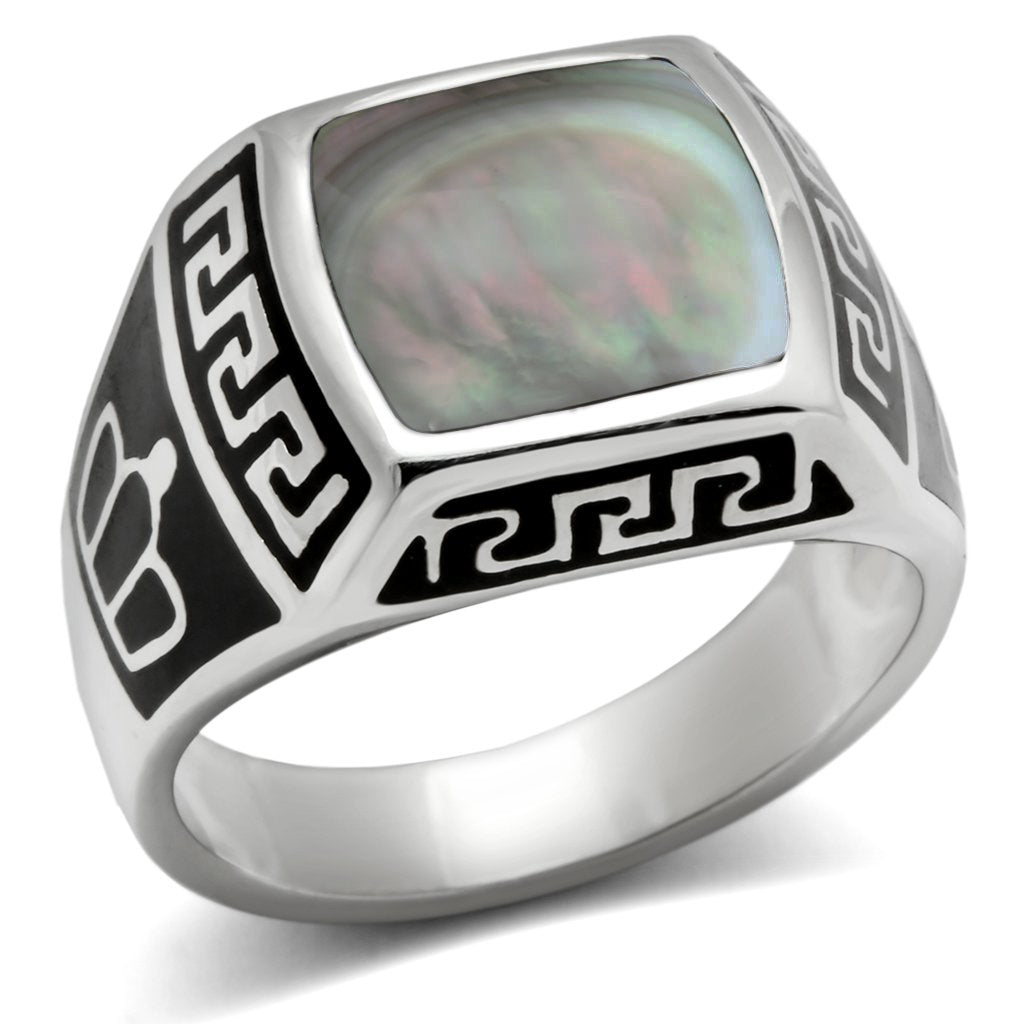 High polished (no plating) Stainless Steel Ring with Precious Stone Conch in Gray