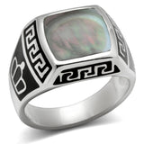 High polished (no plating) Stainless Steel Ring with Precious Stone Conch in Gray