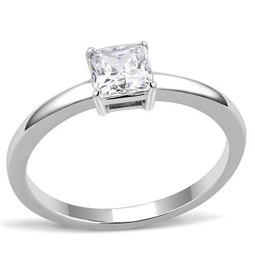 High polished (no plating) Stainless Steel Ring with AAA Grade CZ  in Clear