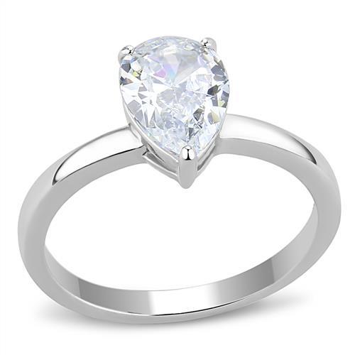 High polished (no plating) Stainless Steel Ring with AAA Grade CZ  in Clear