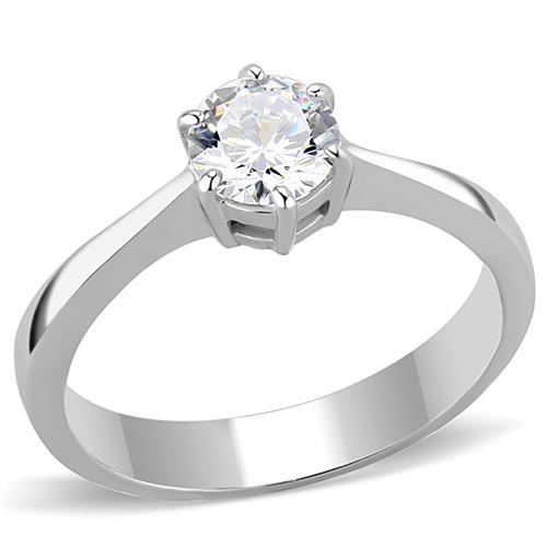 High polished (no plating) Stainless Steel Ring with AAA Grade CZ  in Clear
