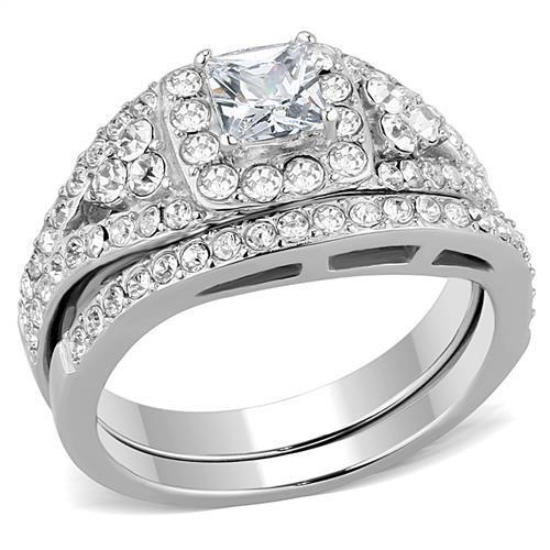 High polished (no plating) Stainless Steel Ring with AAA Grade CZ  in Clear