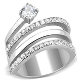 High polished (no plating) Stainless Steel Ring with AAA Grade CZ  in Clear