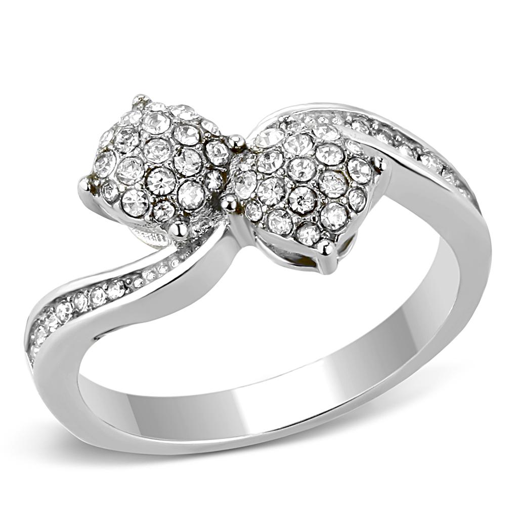High polished (no plating) Stainless Steel Ring with Top Grade Crystal  in Clear