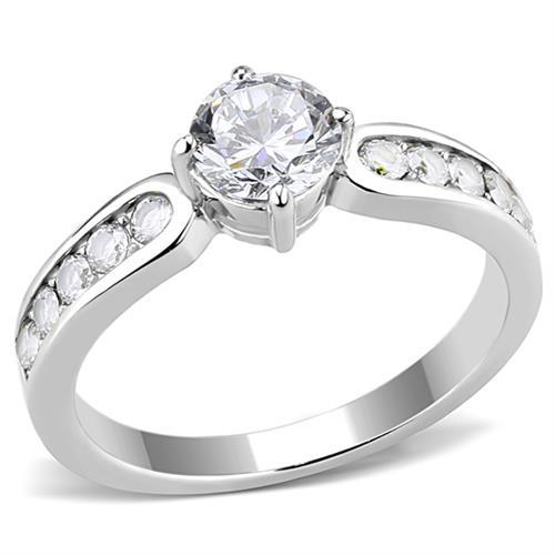 High polished (no plating) Stainless Steel Ring with AAA Grade CZ  in Clear