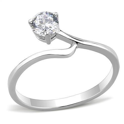 High polished (no plating) Stainless Steel Ring with AAA Grade CZ  in Clear