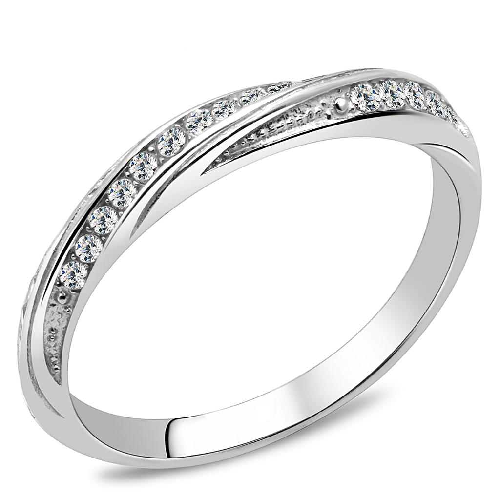 High polished (no plating) Stainless Steel Ring with AAA Grade CZ  in Clear