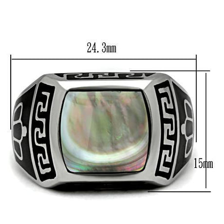 High polished (no plating) Stainless Steel Ring with Precious Stone Conch in Gray