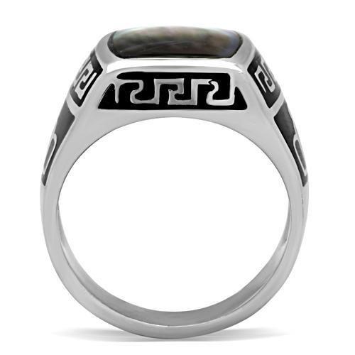 High polished (no plating) Stainless Steel Ring with Precious Stone Conch in Gray