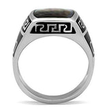 High polished (no plating) Stainless Steel Ring with Precious Stone Conch in Gray
