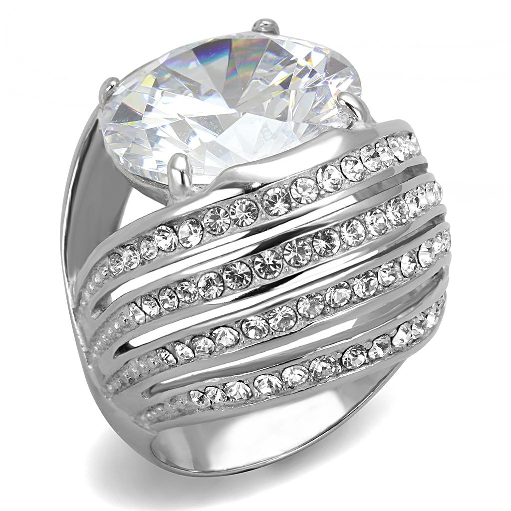 High polished (no plating) Stainless Steel Ring with AAA Grade CZ  in Clear